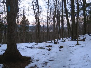 winter hike at dusk